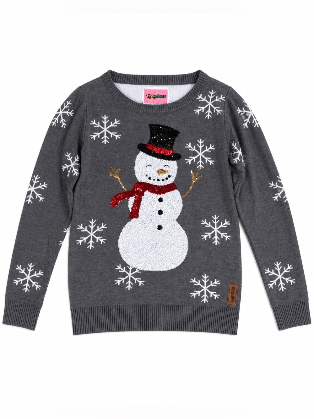 Tipsy Elves Gray Snowman Sequin Christmas Sweater Holiday Party Top Size Small